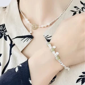 Sterling Silver Hetian jade "pingan" good luck chain bracelet for gift