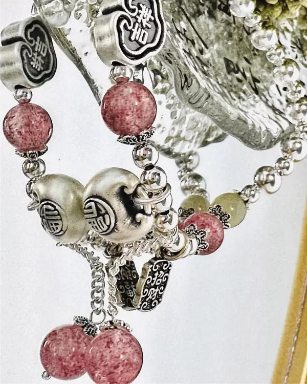 Sterling Silver Strawberry Quartz Lucky Bracelet