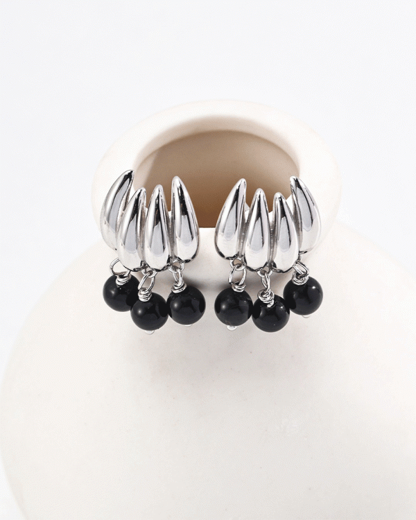 Vintage Style Black Onyx Tassel silver Earrings