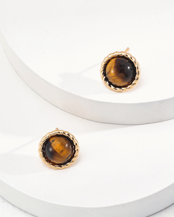 18k gold-plated silver tiger eye stone earrings