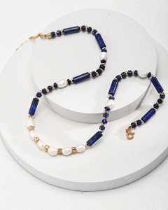 Lapis lazuli Sterling silver advanced Natural pearl necklace