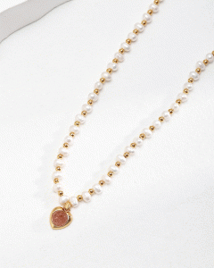 Strawberry crystal Sterling silver Natural pearl necklace