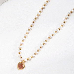 Strawberry crystal Sterling silver Natural pearl necklace