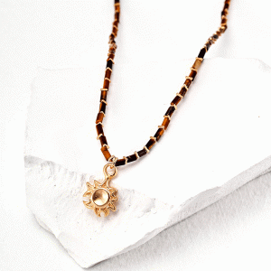 18k gold plated silver sun pendant tiger eye stone necklace