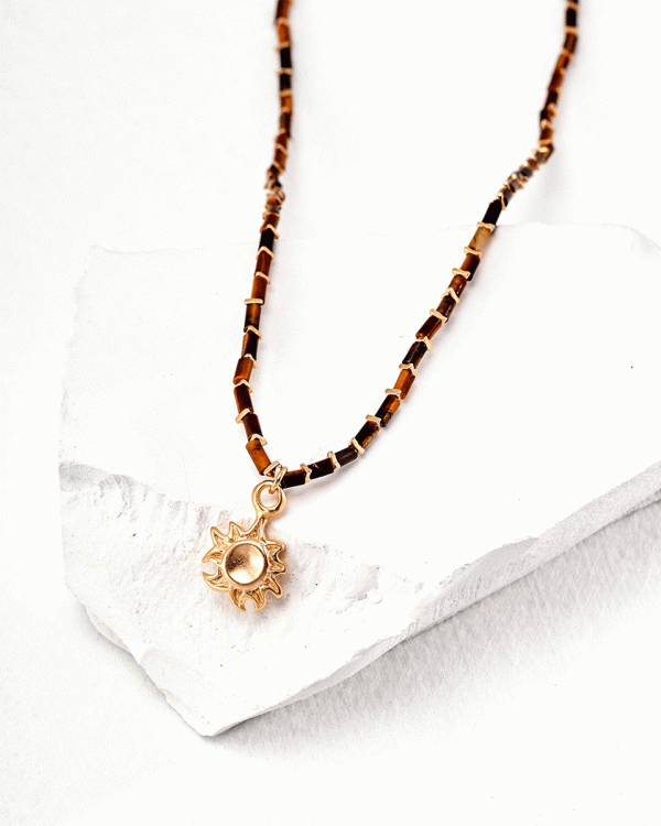 18k gold plated silver sun pendant tiger eye stone necklace