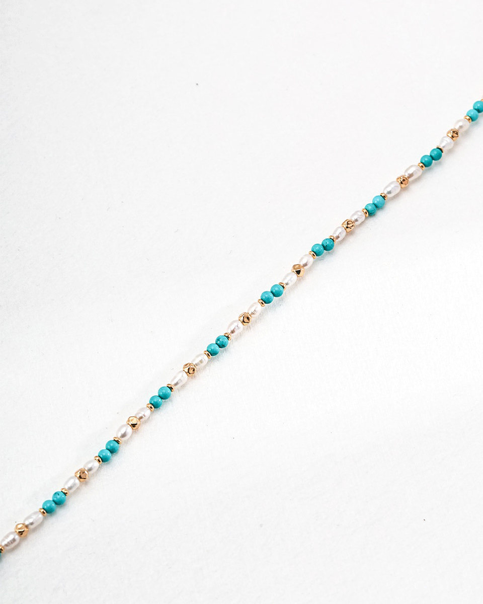 18k gold-plated silver turquoise pearl necklace