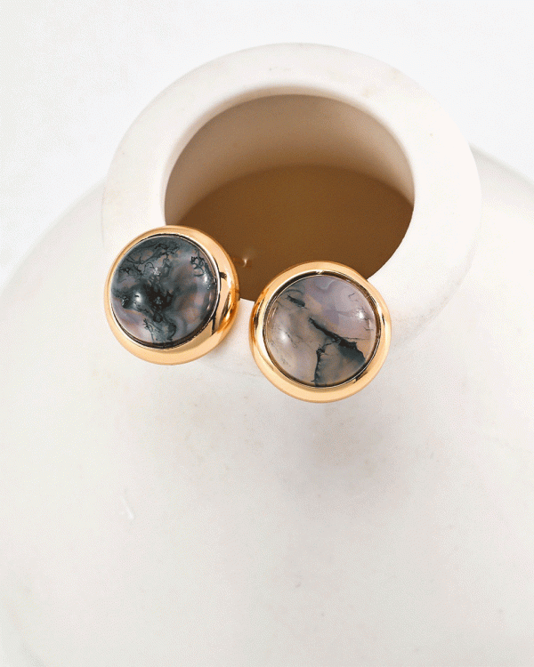 Sterling silver/18k gold-plated water grass agate earrings/rings