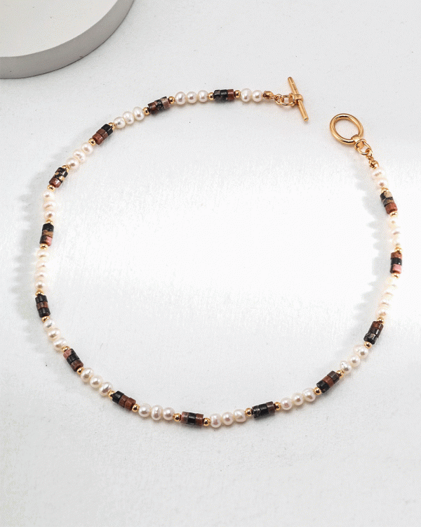 18k gold-plated silver rhodonite pearl necklace