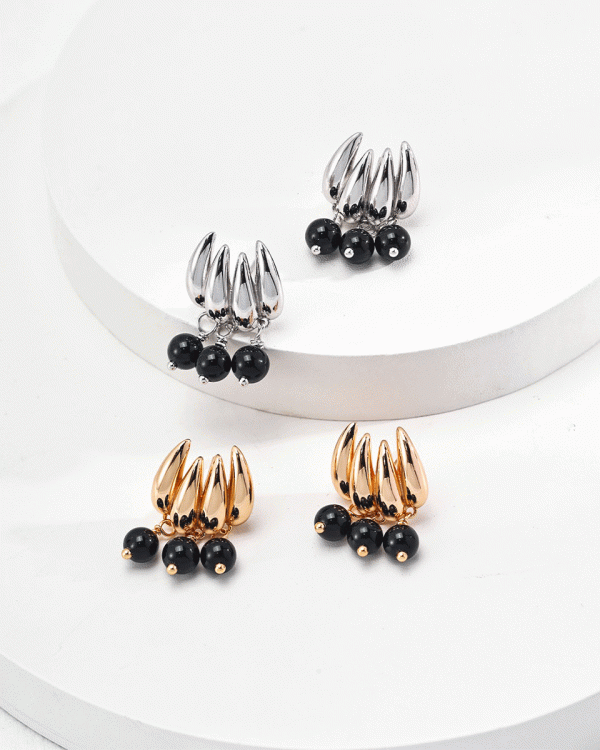 Vintage Style Black Onyx Tassel Earrings-Irregular---18k Gold-plated Silver