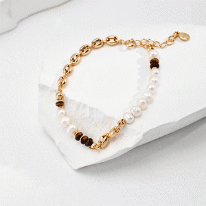 Sterling silver tiger's eye pearl bracelet