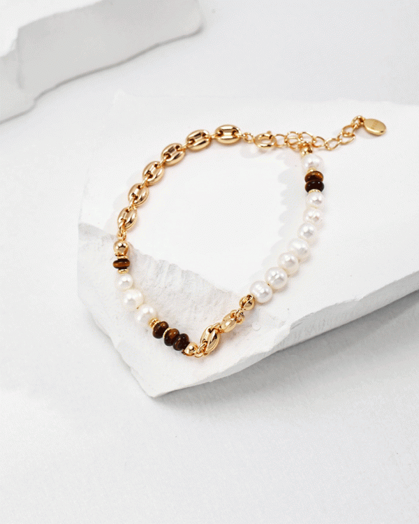 Sterling silver tiger's eye pearl bracelet