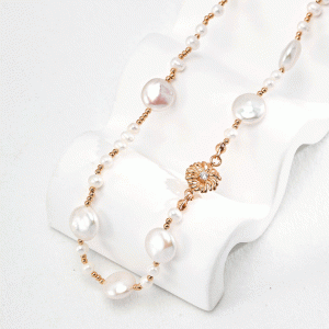 18k gold silver flower zircon pearl necklace