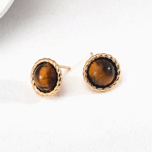 18k gold-plated silver tiger eye stone earrings