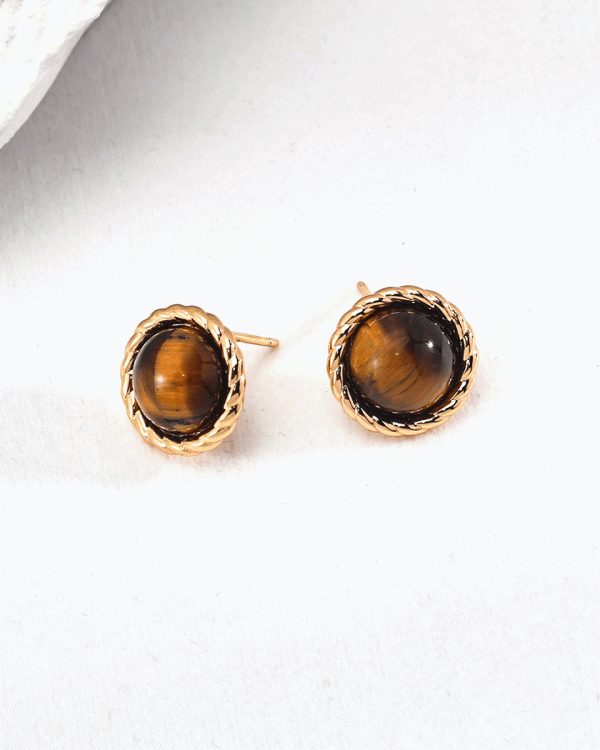 18k gold-plated silver tiger eye stone earrings