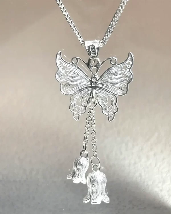 Sterling silver lily of the valley butterfly necklace