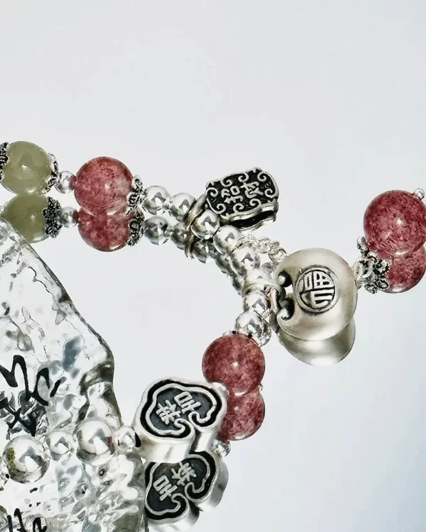 Sterling Silver Strawberry Quartz Lucky Bracelet