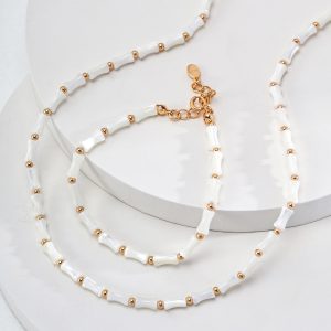 White Trochus Bamboo necklace--18k gold plated sterling silver bamboo necklace/bracelet