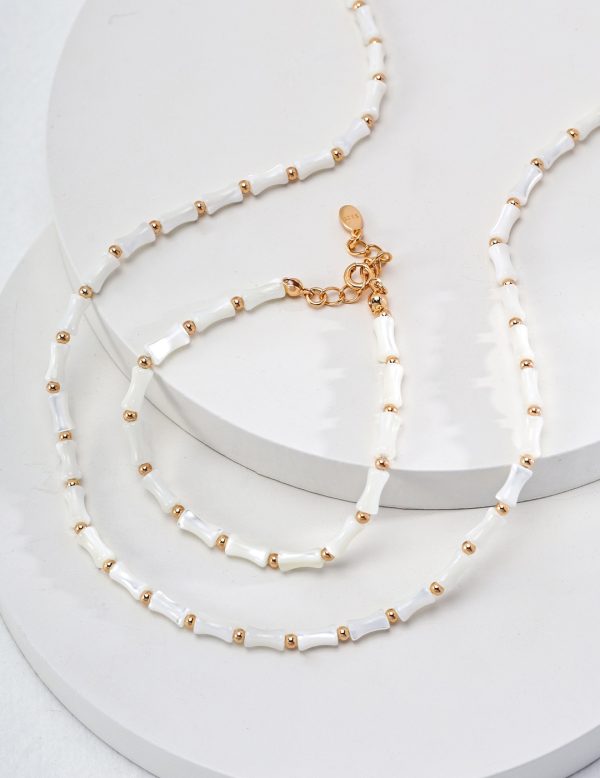 White Trochus Bamboo necklace--18k gold plated sterling silver bamboo necklace/bracelet