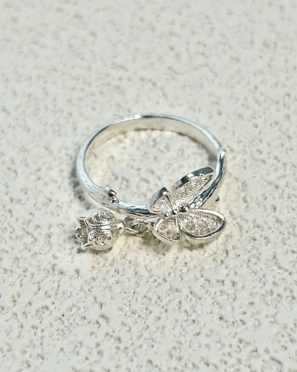 Sterling silver lily of the valley butterfly ring