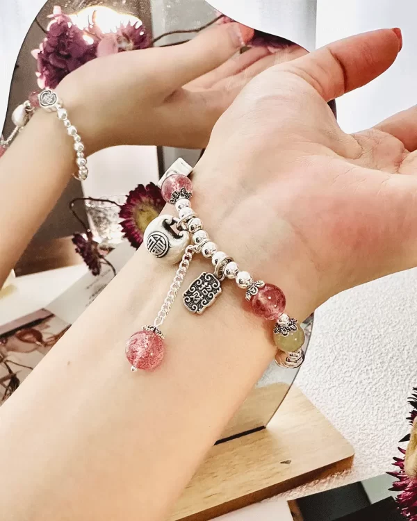 Sterling Silver Strawberry Quartz Lucky Bracelet