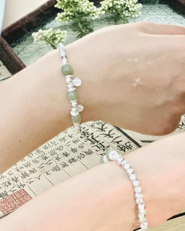 Sterling silver and Hetian jade bracelet