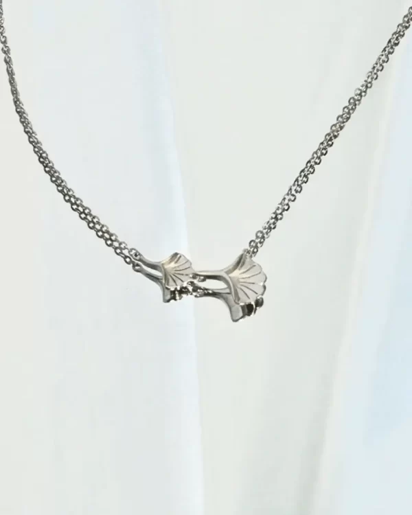 Sterling silver ginkgo leaf necklace