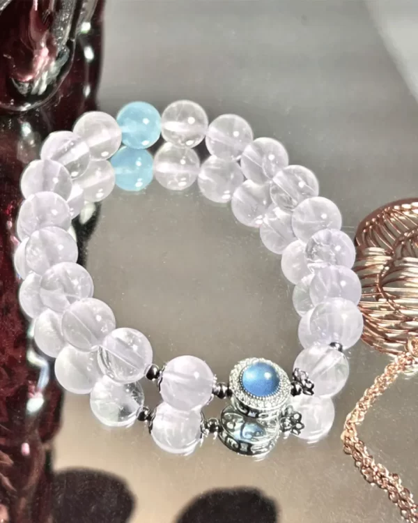 Sterling silver rose crystal aquamarine bracelet