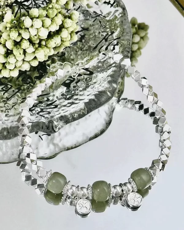 Sterling silver and Hetian jade bracelet