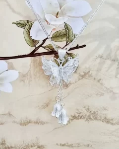 Butterfly convallaria pendant 999.9 Pure Silver Chinese Crafts Necklace