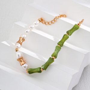 sterling silver gild Green bamboo pearl bracelet