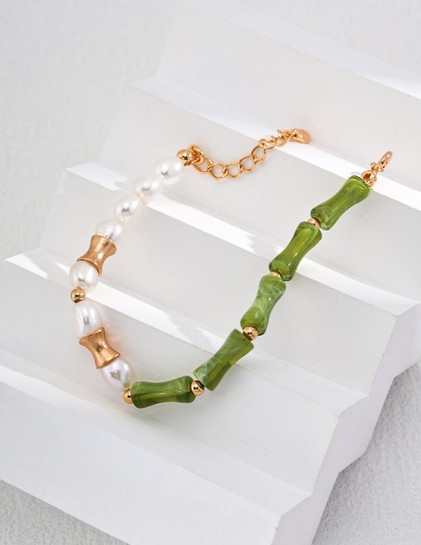 sterling silver gild Green bamboo pearl bracelet