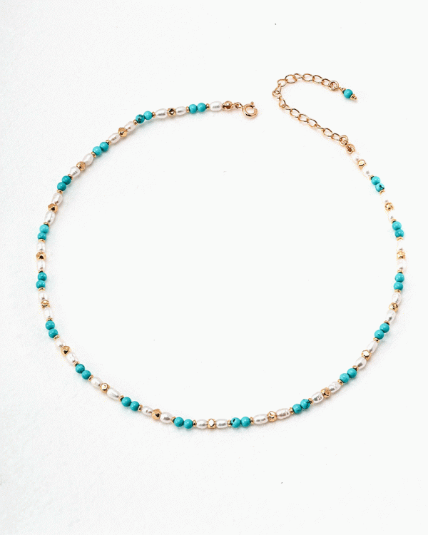 18k gold-plated silver turquoise pearl necklace