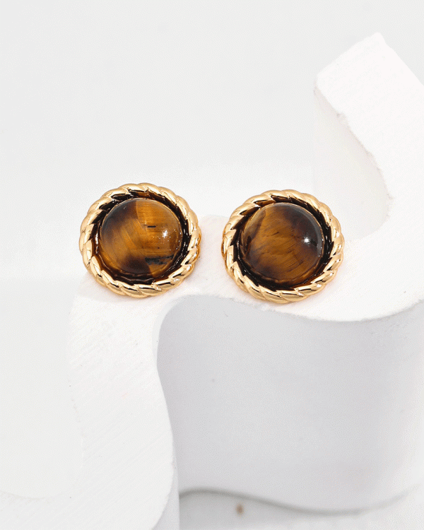 18k gold-plated silver tiger eye stone earrings