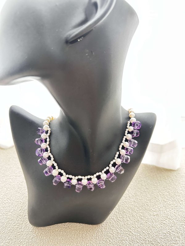 amethyst&pearl necklace handcraft