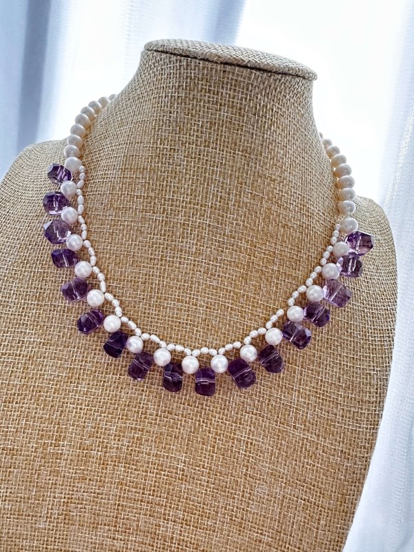 amethyst&pearl necklace handcraft