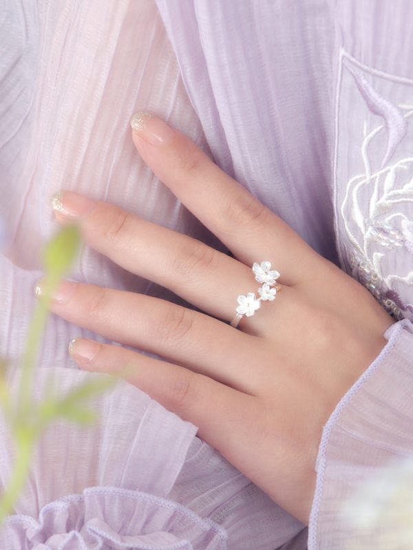 999 pure silver flower ring