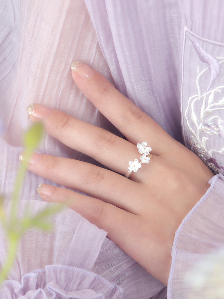 999 pure silver flower ring