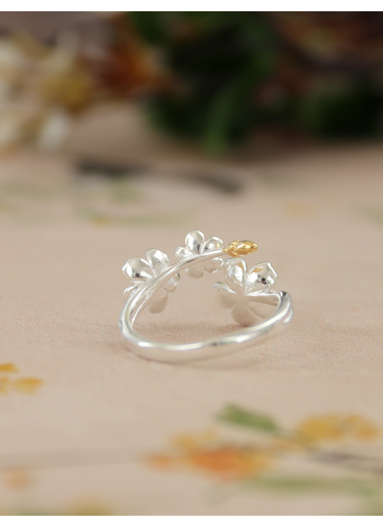 999 pure silver flowers ring for gift