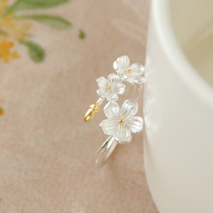 999 pure silver flower ring