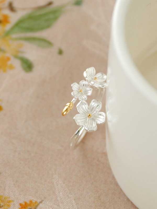 999 pure silver flower ring