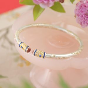 Light luxury bangle 999 pure silver curly pattern gold enamel new Chinese style and simplicity bracelet