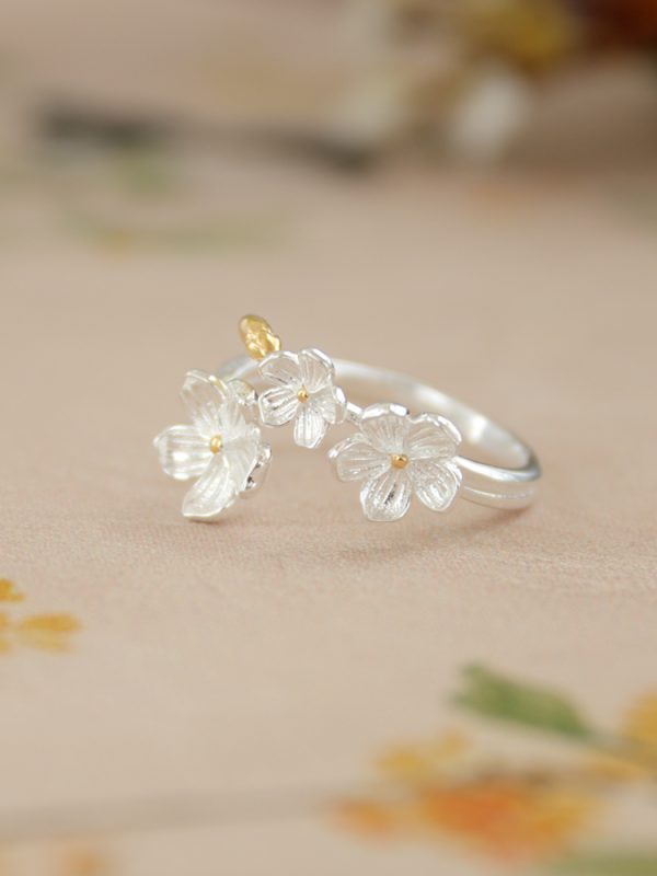 999 pure silver flower ring