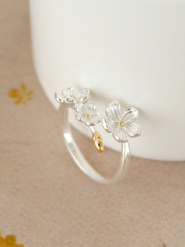 999 pure silver flower ring