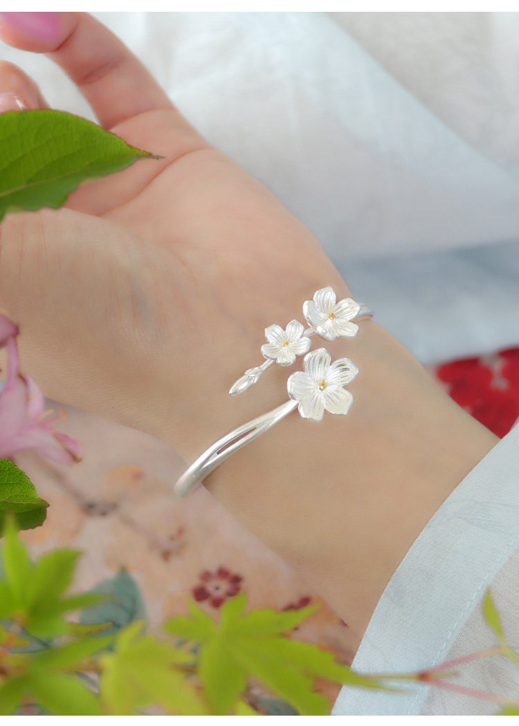 999 pure silver Chinese traditional flowers bracelet