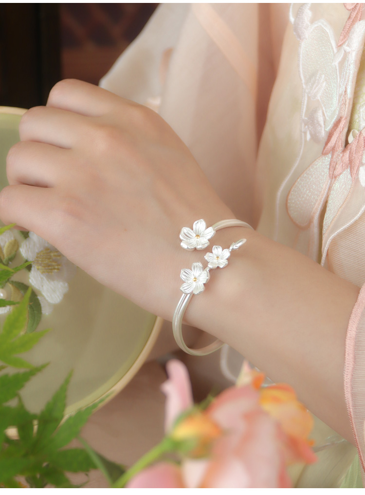 999 pure silver Chinese traditional flowers bracelet