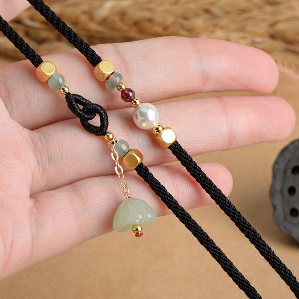 Handmade rope pearl aventurine Jade agate fashion top grade adjustable necklace