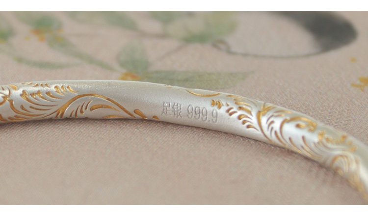 Light luxury bangle 999 pure silver curly pattern gold enamel new Chinese style and simplicity bracelet