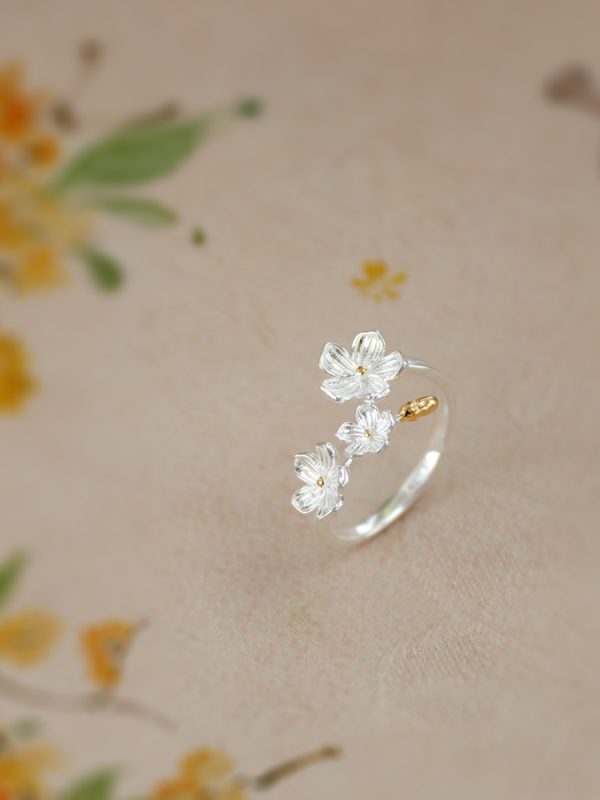 999 pure silver flower ring