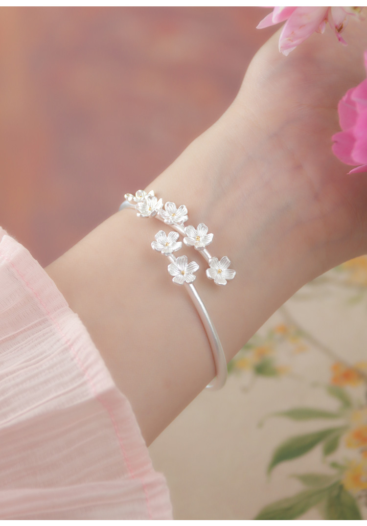 999 pure silver new Chinese flowers niche bracelet