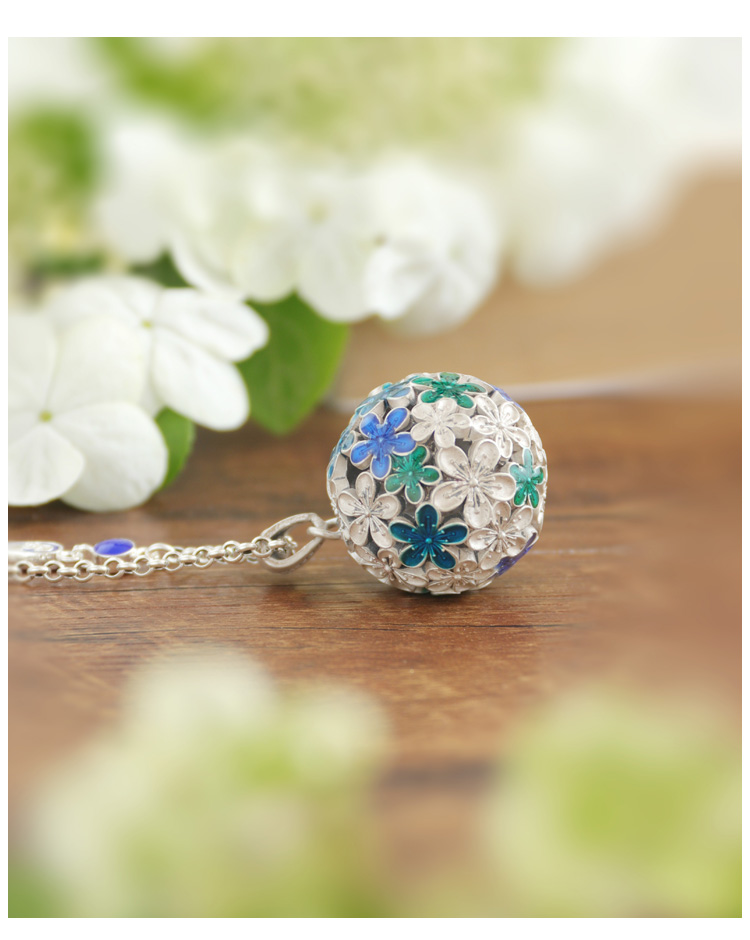 999 pure silver hydrangea Bell pendant cloisonne hollow necklace